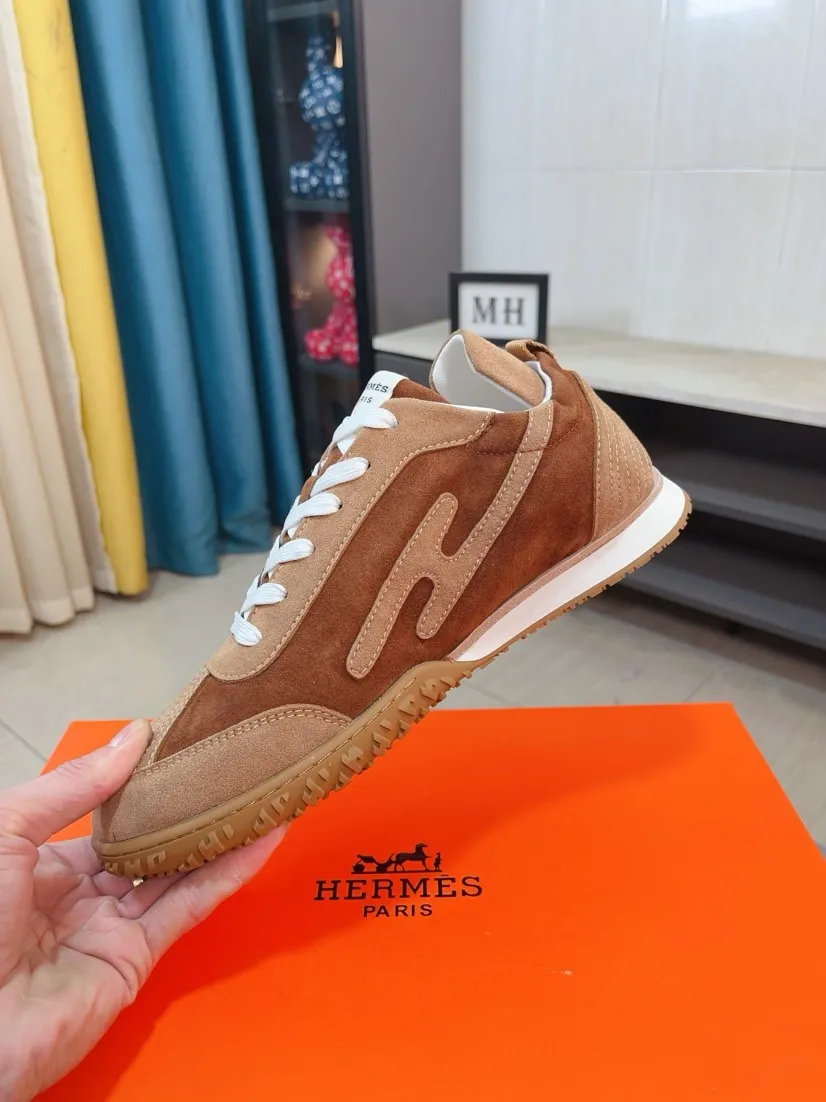 Men's shoes 💰480🌸🌸[HERMES] Hermès sneakers, the upper is made of calfskin and suede, imported materials, full of texture, the lightweight sole is decorated with contrasting patterns, creating a versatile fashion style. Size: 38-44, 45 customized